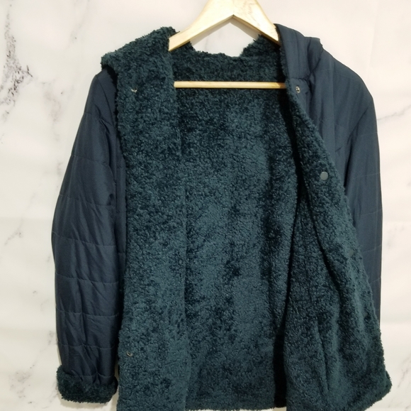 HALOGEN Reversible Sherpa Jacket, Emerald, Size Small - Picture 8 of 9